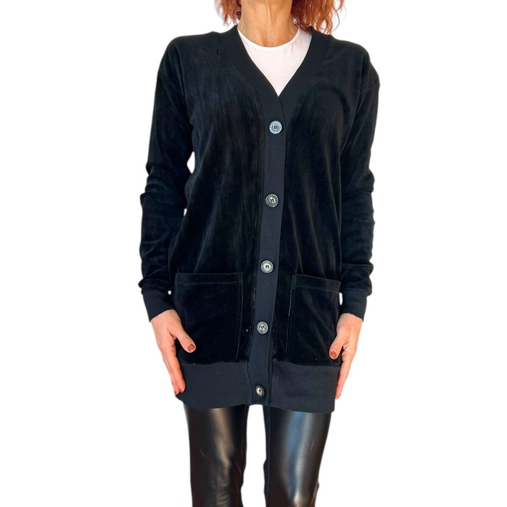 Hard Tail Women's Black Plush Velour Long Cardigan Sweater Jacket V-183‎  Small